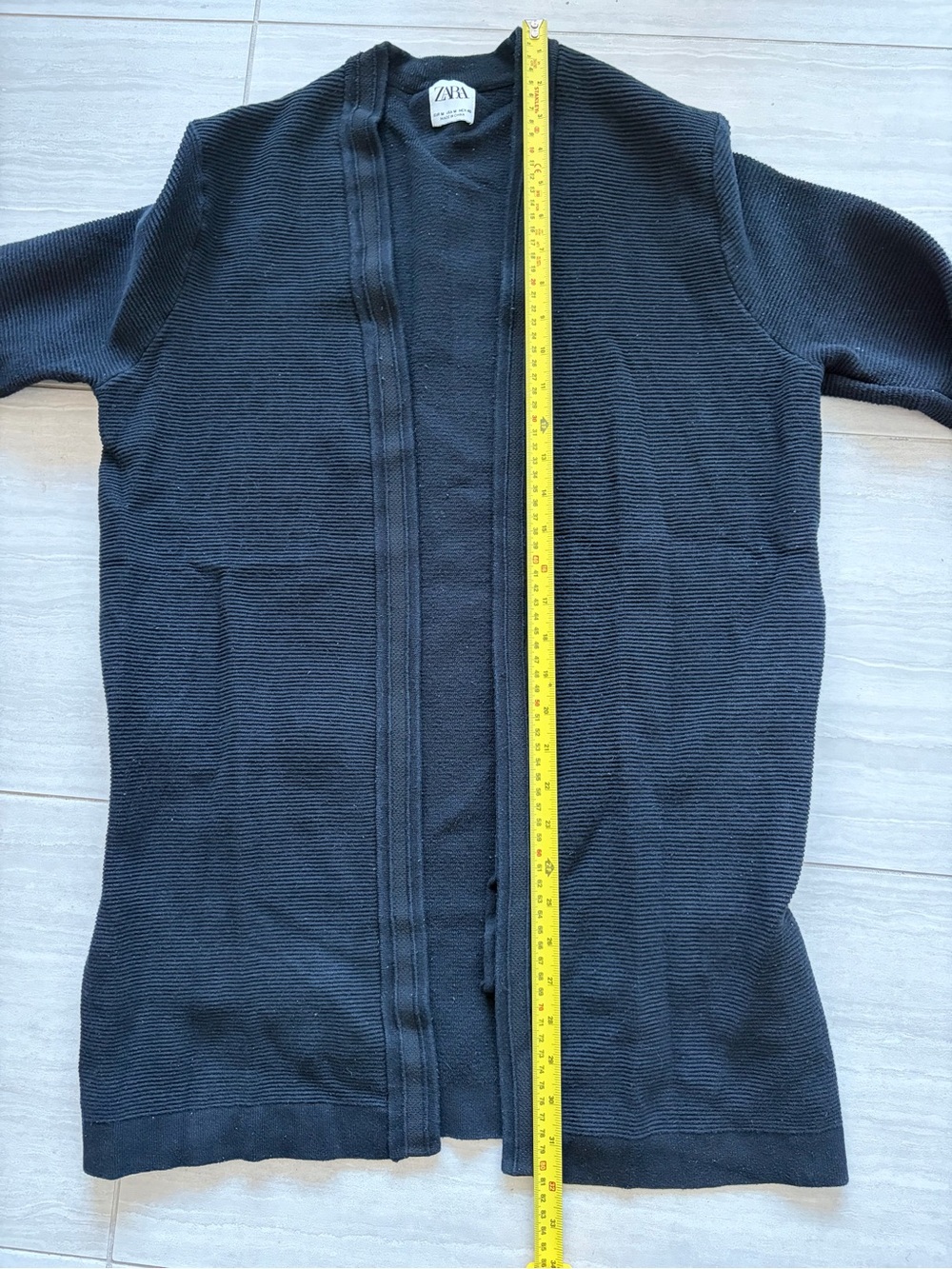 ZARA Black Long Ribbed Open-Front Cardigan - Picture 6 of 6